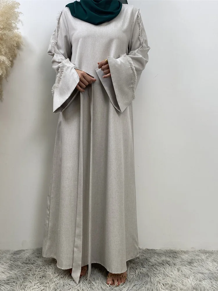 Eid Linen Long Robe Clothing Dubai Turkish Spring And Summer Daily Female Dress Moroccan Kaftan Women Ramadan Muslim Abaya New