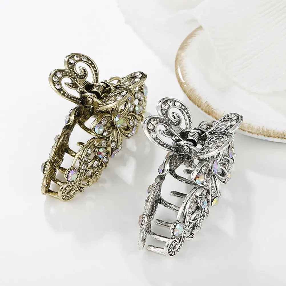 

2 шт. винтажные заколки-крабы с стразами, металлические зажимы для волос для женщин, для офиса, путешествий, повседневного использования, вечеринок, для густых и тонких волос, аксессуары для волос