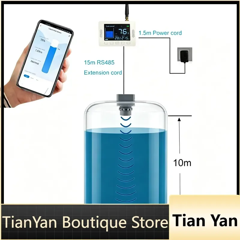 EE1 for Tuya Smart Sensors TLC2404LS RS485 Ultrasonic Level Transmitter with LCD Display 10m Water Level Measurement