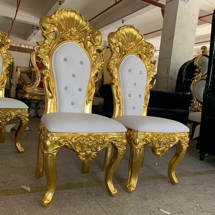 Custom Luxury Style Living Room Leather High Back Golden King Queen Throne Chair 2 Single Throne Chairs for Events Wedding Party