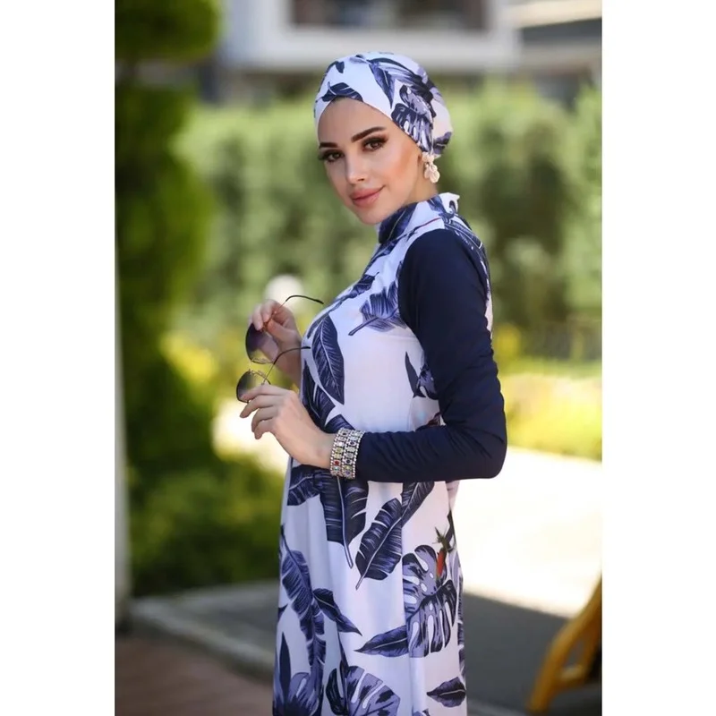 3pcs/Set Swimwears Women Printed Stretch Full Cover Hijab Long Sleeves Sport swimming Togs Lslamic Burkinis Wear Bathing Suit