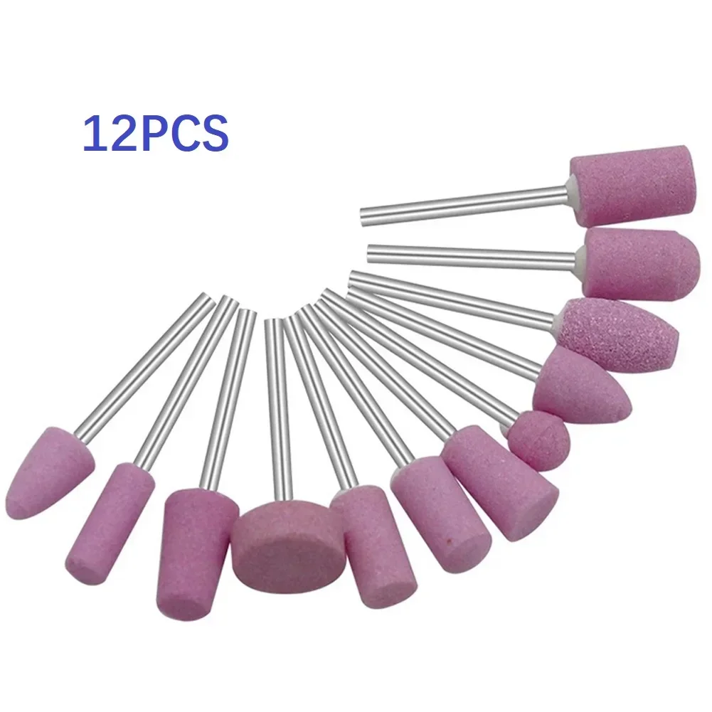 12Pcs Grinding  Wheel Head Abrasive Polishing Mounted Stone  For Rotary Tools Grinding Stone Wheel Head Tools Pink 2.35 Mm Shank