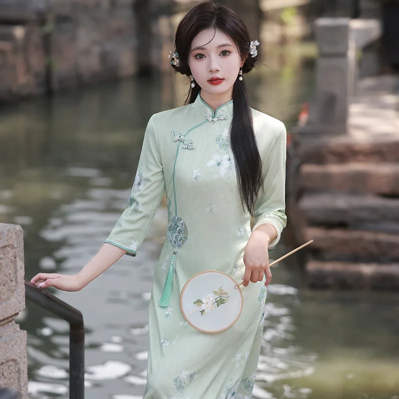 

Yourqipao 2023 Autumn Improved Cheongsam High-end Temperament Daily Catwalk Ancient Qipao Chinese Style Evening Dress for Women