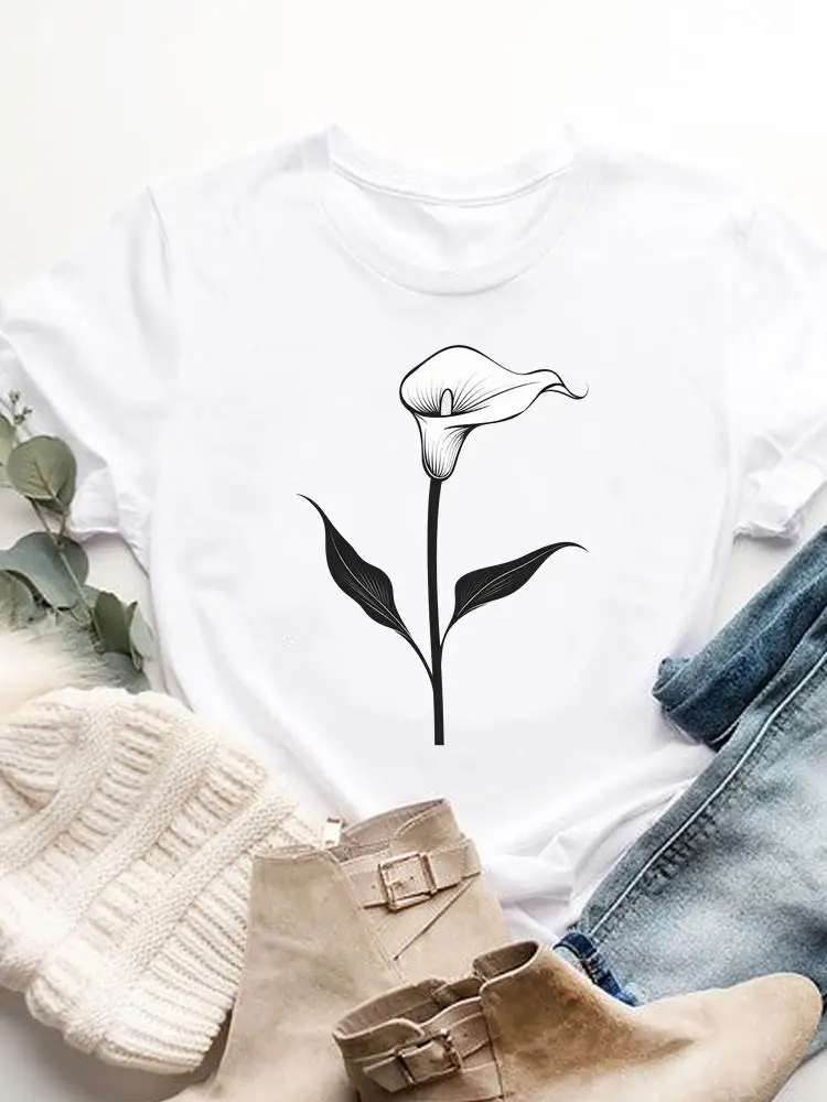 Love Heart Flower Casual Graphic T-shirts Women's Clothing Tshirts Print Short Sleeve Top Woman Fashion Printing Tee