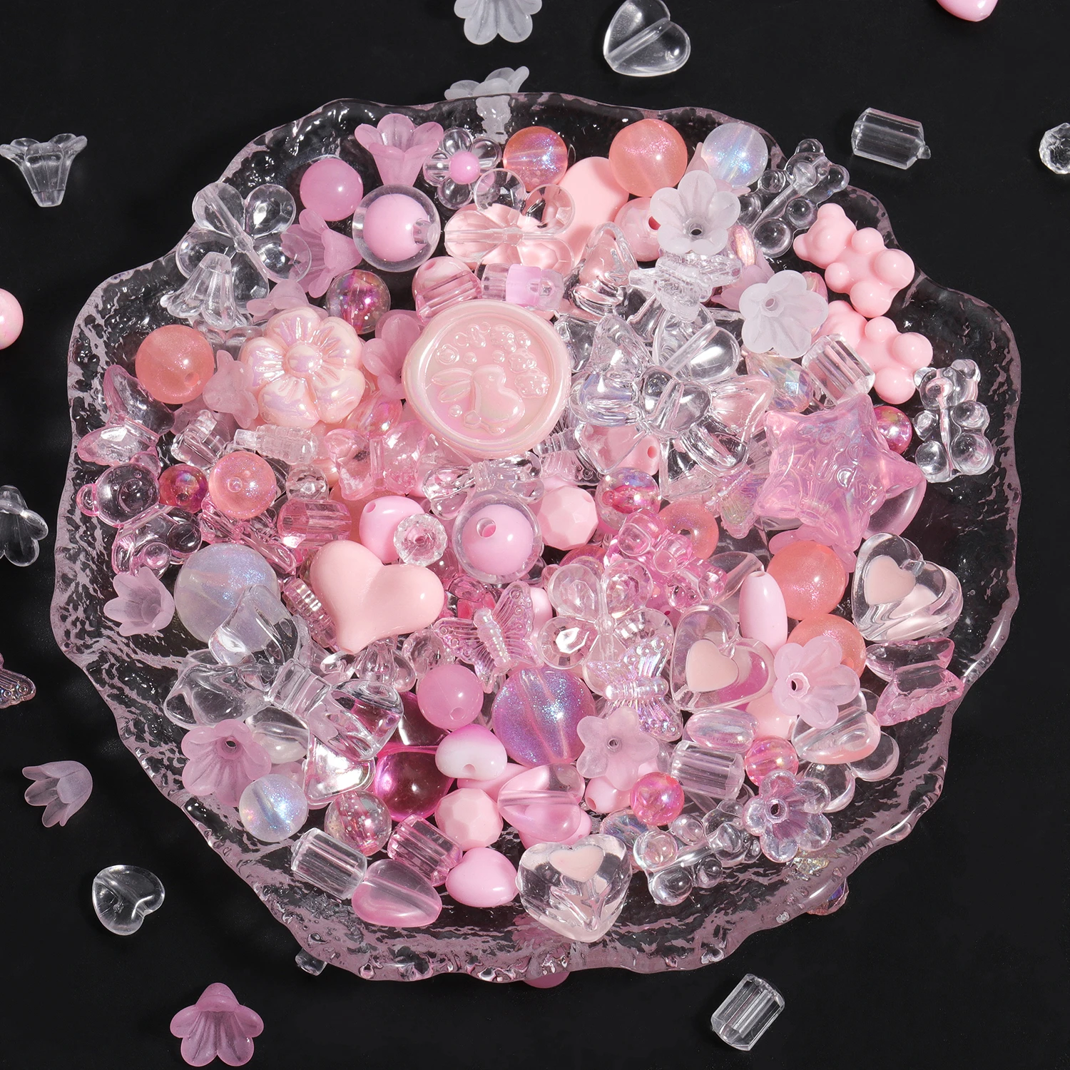 Bonito sortido contas acrílicas estilo aleatório flor borboleta coração contas para diy correntes de telefone móvel pulseiras jóias fazendo 50g
