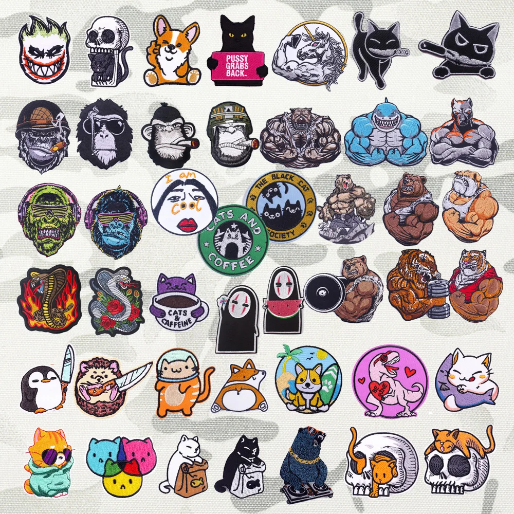 Outdoor Bag Accessories Punk Style Muscle Bear Animal Monkey Penguin Armband Skull Cat and Cobra DIY Backpack Patches