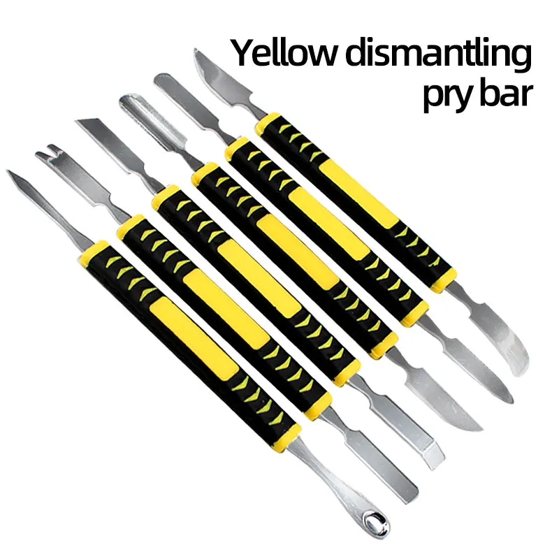 Juego de Palancas de Acero Inoxidable Duraderas - Herramientas de Apertura de 6 Piezas con Mango Amarillo para Desmontaje de Electrónicos