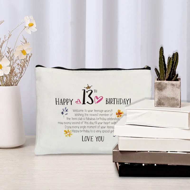 13th Birthday Gifts Pattern Zipper Makeup Bag Gift Ideas for 13 Year Old Girl Bags Free Shipping Pencil Case Travel Organizer