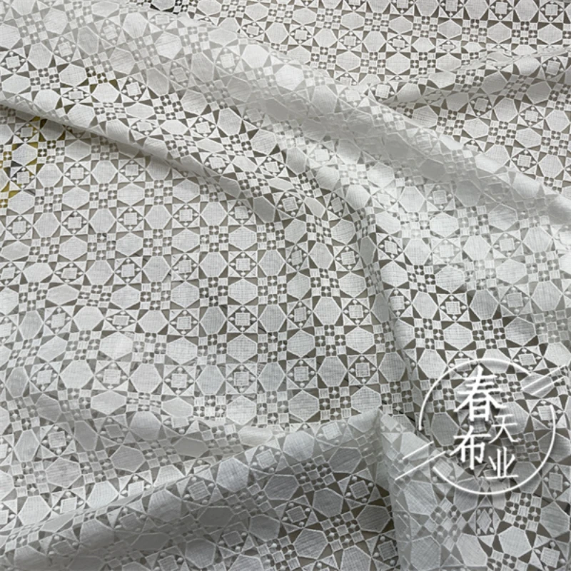 Organza Embroidered Fabric for Diy Sewing White Lace Jacquard Wedding Dress Clothing Cloth Per Meter Polyester Cotton  Material