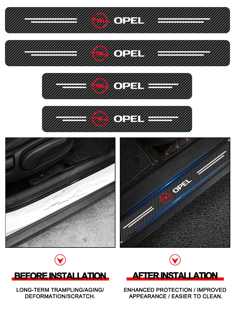 

4Pcs Car Door Threshold Carbon Fiber Scuff Plate Sticker Badge Accessories Fit Opel Astra Antara Zafira Mokka Corsa Car Styling