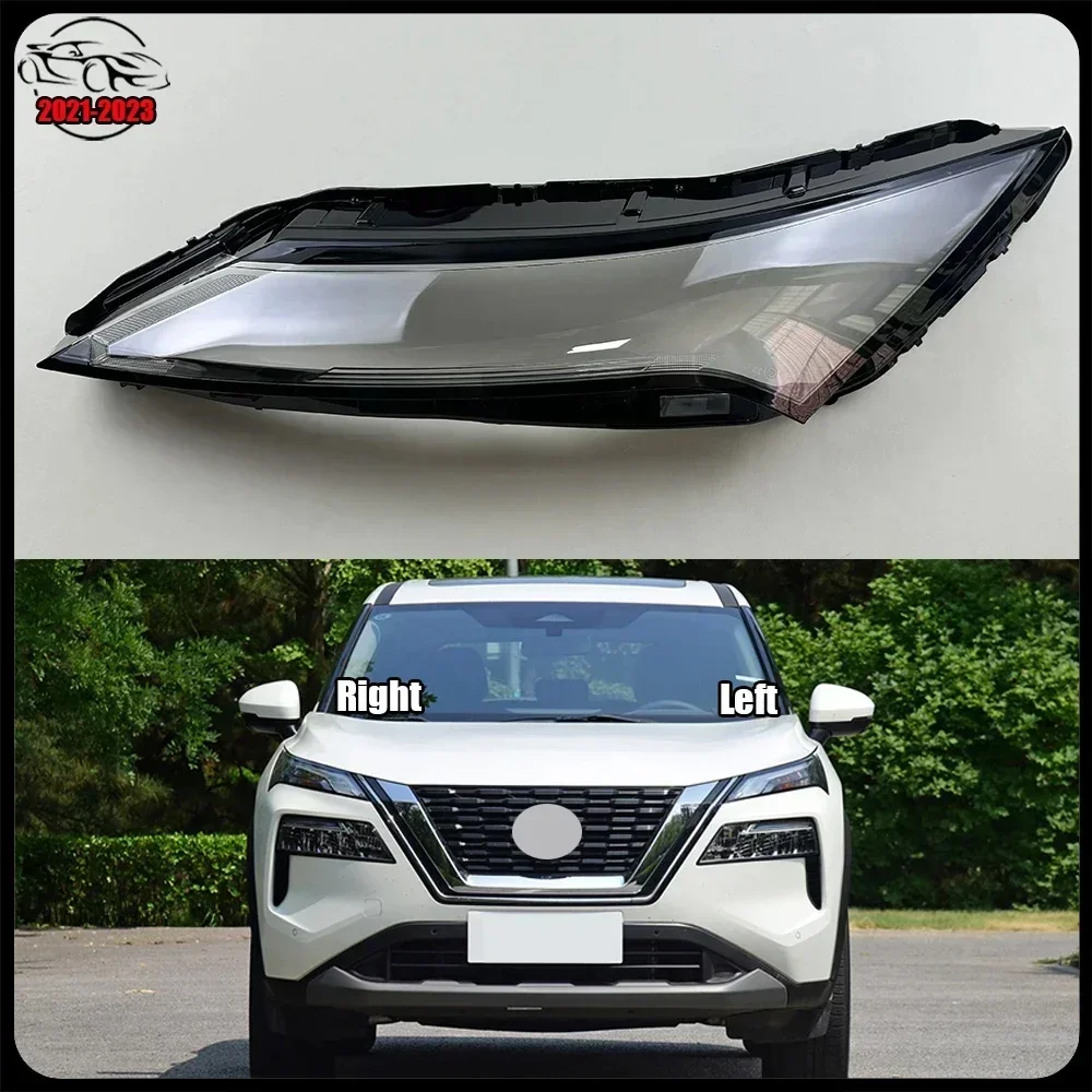 For Nissan X-Trail 2021-2023 Front Car Transparent Lampcover Lampshade Caps Shell Auto Light Glass Lens Headlight Cover