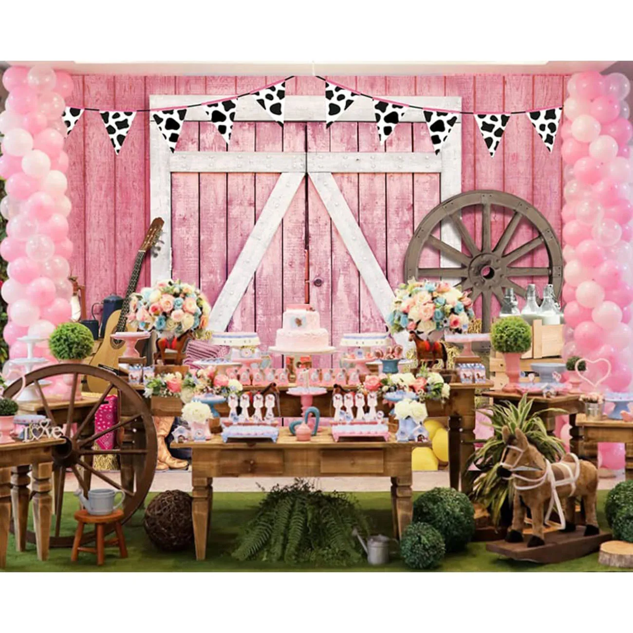 Western Cowboy Backdrop Pink Barn Door Photography Background for Girls Cowgirl Birthday Party Decoration Banner Photo Booth