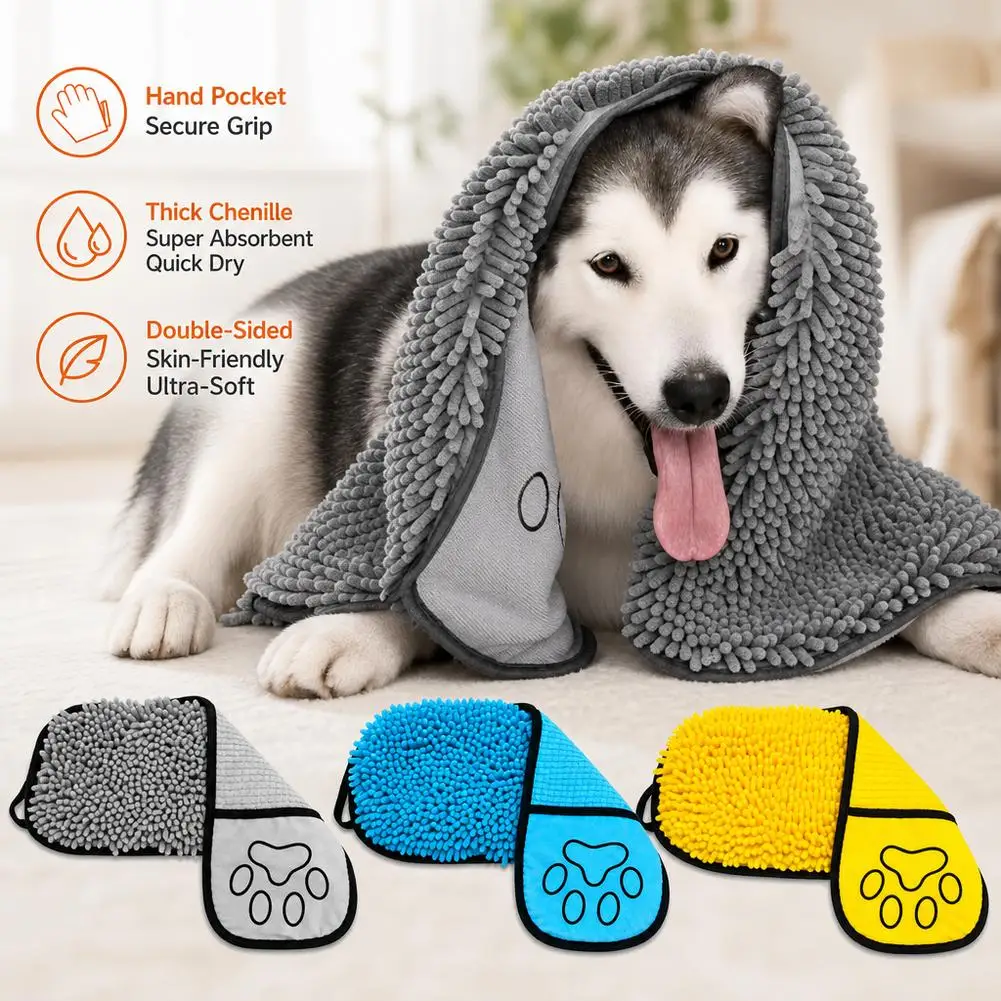 Super saugfähiges Haustier-Badetuch, schnelltrocknende Katzenhandtücher, praktischer weicher Bademantel, Trocken-Reinigungstuch für Haustiere, Hundezubehör – Detail 5
