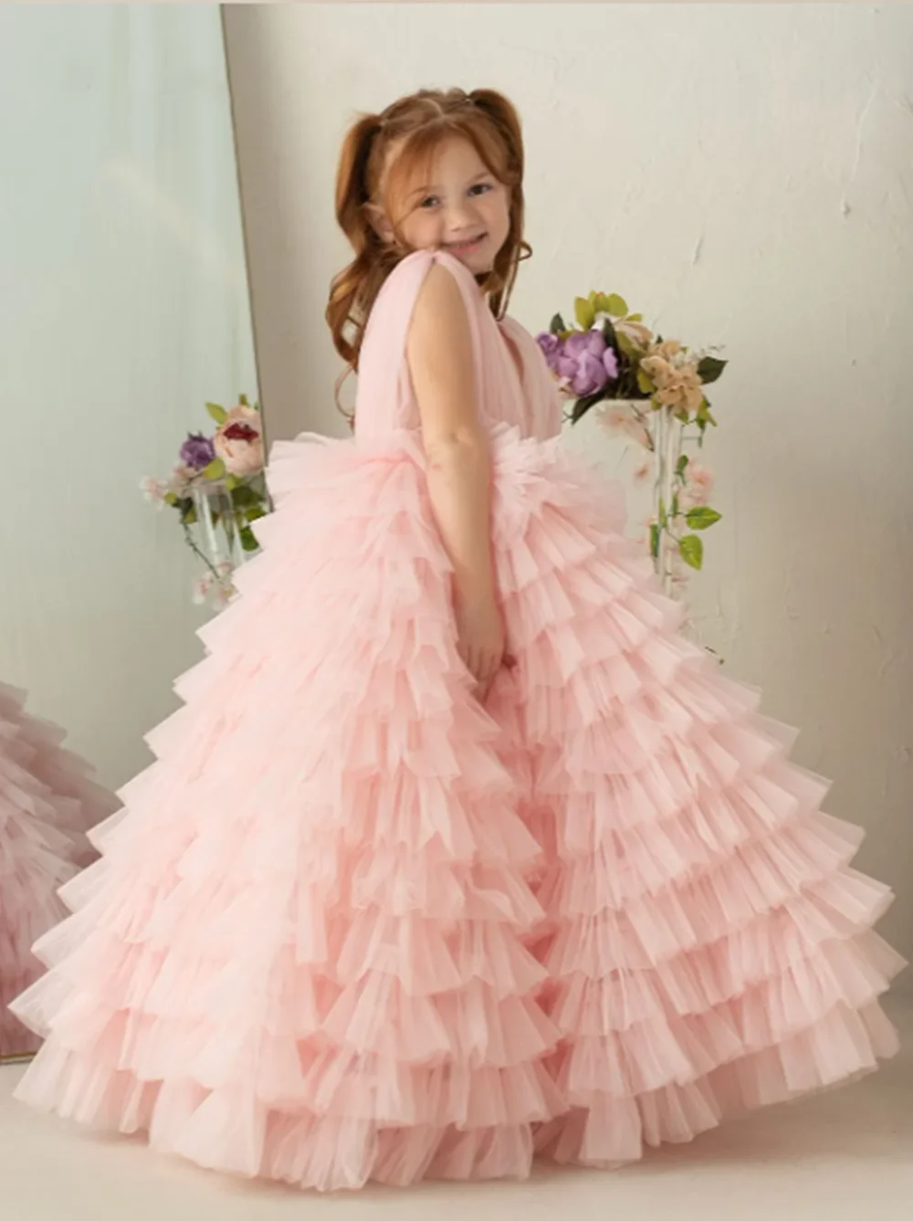 Vestido de fiesta de boda de flores para niñas, vestido de fiesta de boda de tul hinchado para niña, vestido bonito para niña, vestido de primera comunión