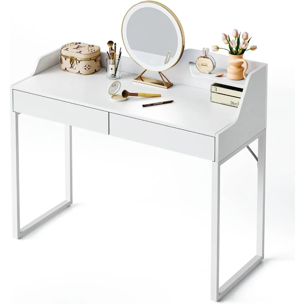 

Vanity Desk with 2 Drawers, 40 Inch Computer Home Office Desk, Modern Makeup Dressing Desk, Study Work Table, White