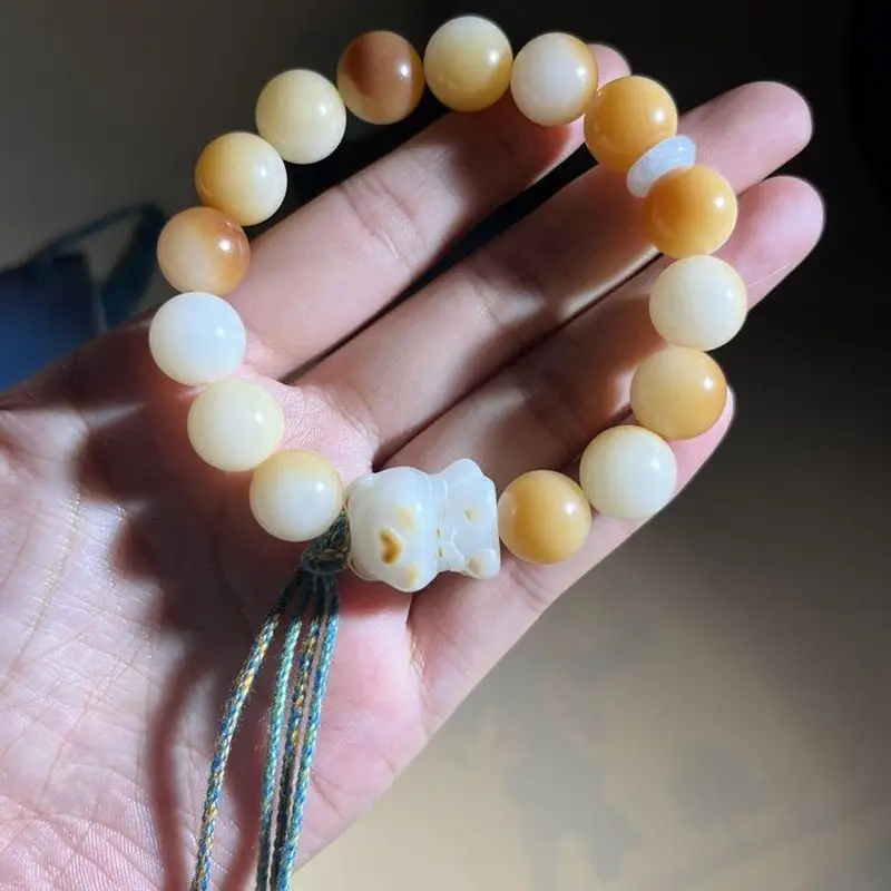 Charcoal-burned white jade with 1.2mm round beads DIY heart bear bracelet gradient color bodhi Buddhist bead jewe