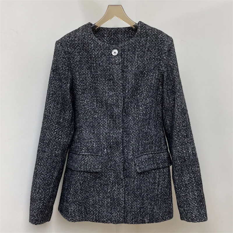 

Женская куртка Новый облегающий топ с круглым вырезом и длинными рукавами на осень 2021. Высококачественное женское пальто из смеси шерсти. Повседневная верхняя одежда.