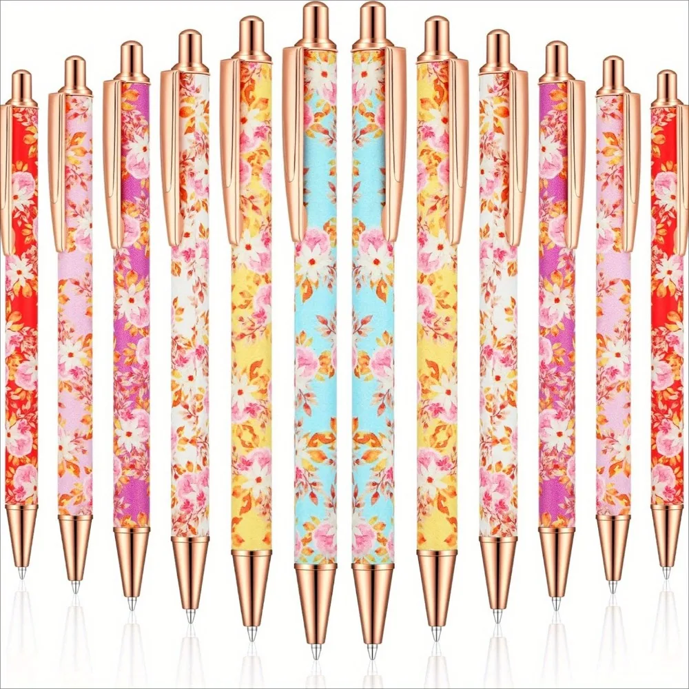 

6 Pcs Creative Lovely Flower Pen Gold Powder Press Ballpoint Pens Office Writing To Send Teachers Girlfriends Gift