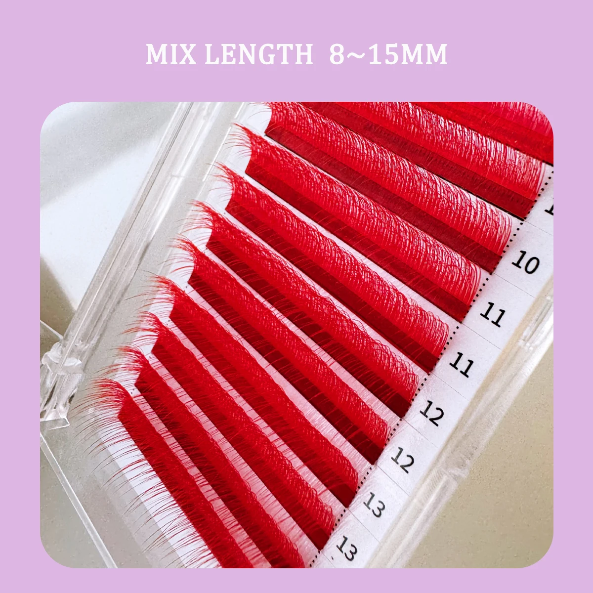 Domi 5D-Stil, farbige Wimpernverlängerung, einfache Fächerwimpern, Rot, Lila, Make-up, falsche Wimpern, gemischt, 8–15 mm, flauschige russische Volumenfächer – Detail 5