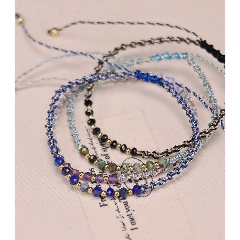 Hand Woven Bohemian Style Best-selling Contrasting Colorful Natural Stone Rope Bracelet, Versatile Stackable Bracelet for Women