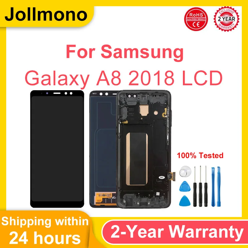 100% протестировано для Samsung Galaxy A8 2018, ЖК-дисплей, сенсорный экран для Galaxy A8 A530 A530F A530N, замена ЖК-дисплея с рамкой