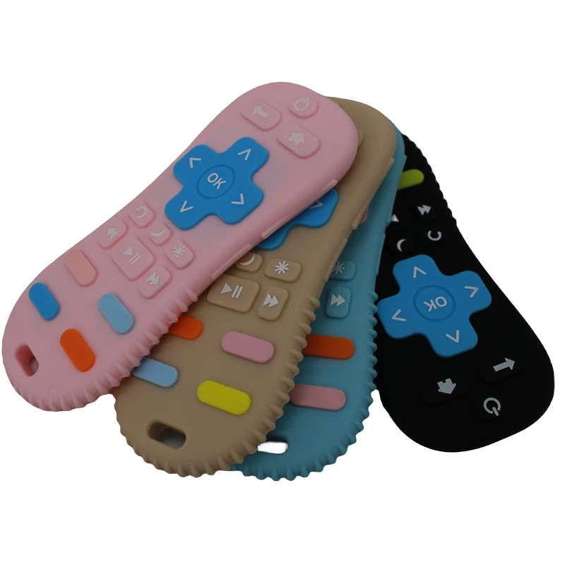 Baby silicone remote control teether baby anti-eating hand teething stick cartoon soothing teething toys cognitive teething toys