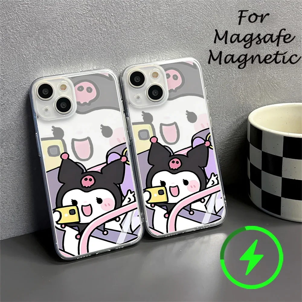 MINISO Sanrio Lolita K-Kuromi Phone Case For IPhone 15 14 13 12 11 Transparent Magnetic Suction Cover