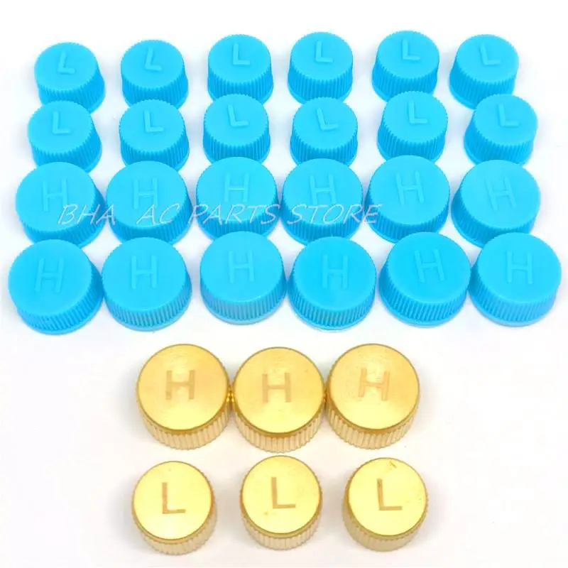 30Pcs AC Refrigerant Port Cap Replacement Car AC Valve Core Copper caps AC Charging Valve Dust Cover Car Auto Accessories