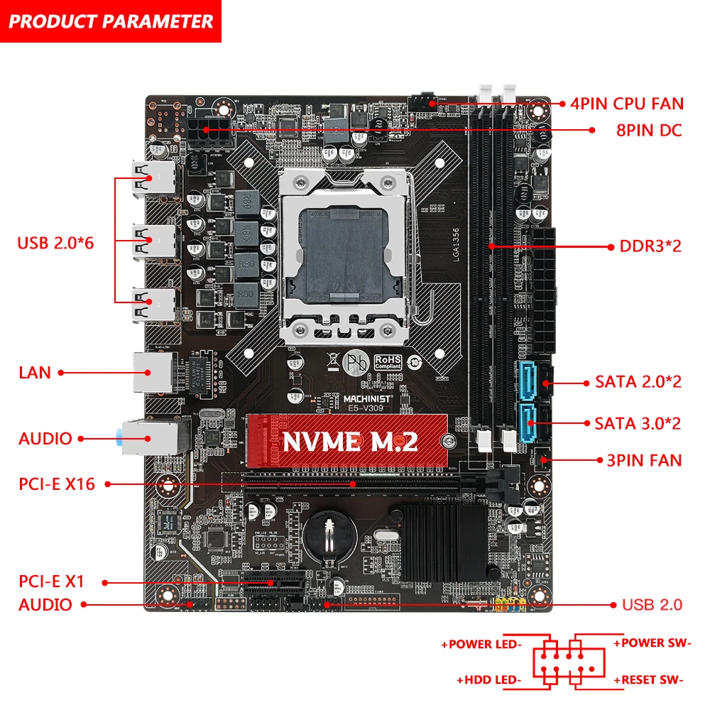 MACHINIST X79 Motherboard LGA 1356 CPU Processador Support Intel Xeon E5 Series DDR3 Desktop RAM Memory NVME M.2 M-ATX V309