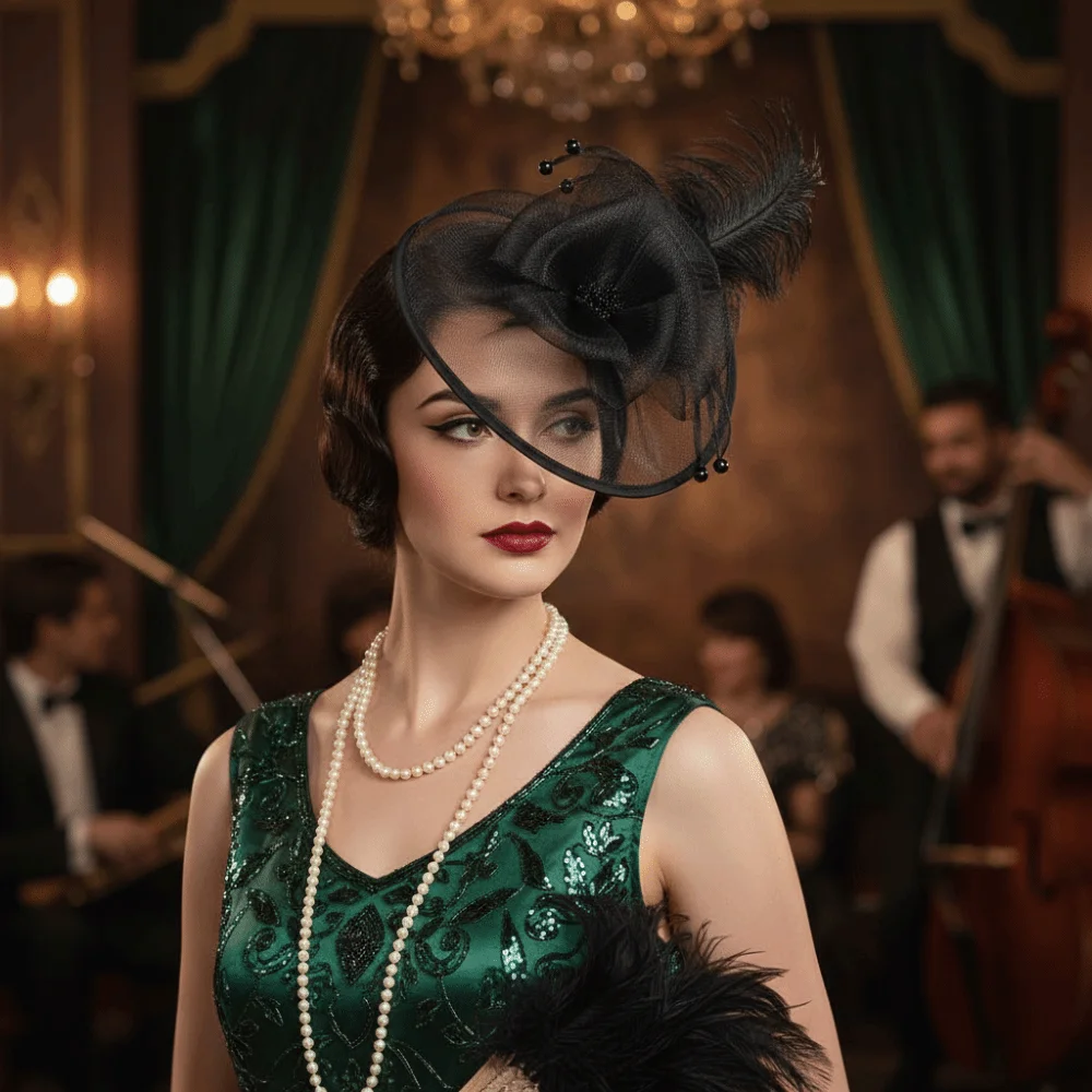 

Ретро-изысканный ободок для волос с сеткой, перьями и жемчугом, милый свадебный головной убор, заколка для волос, маскарадный ободок, для танцевальных выступлений