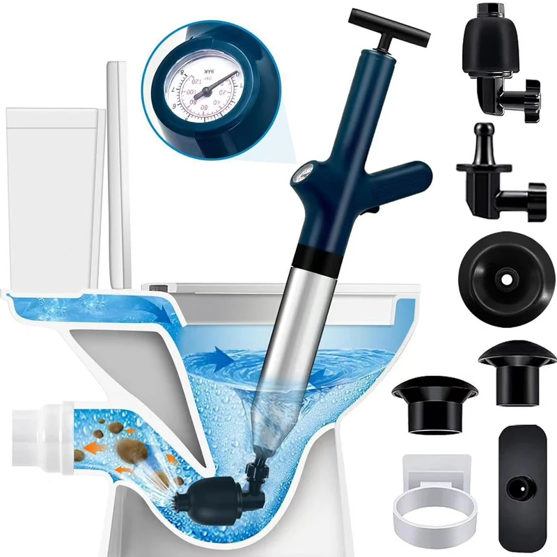 High Pressure Drainage Dredging Tool, Multiple Adapters, Manual Pipe Cleaner For Toilet, Sink, And Floor Drain Pipe Uncloggers