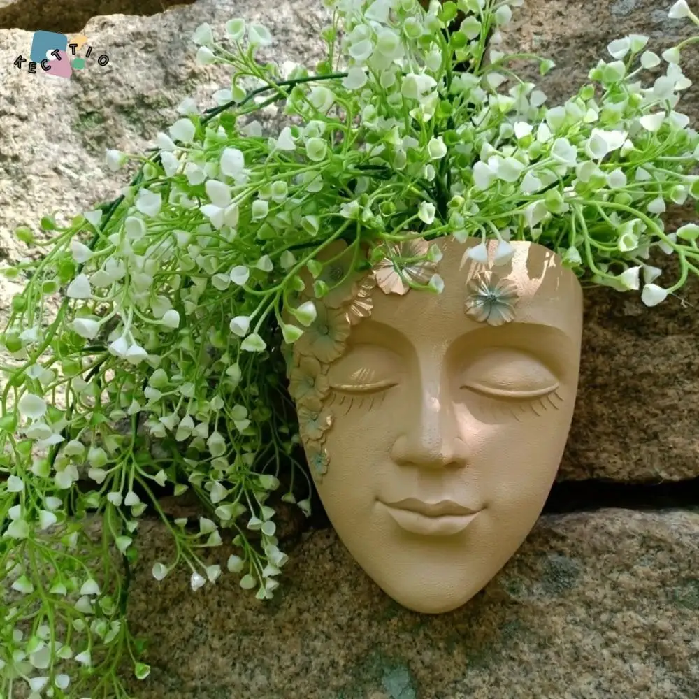 

Durable Funny Face Sculpture Planter Handmade Cute Head Wall Planter Resin Craft Girl Face Flowerpot Living Room Balcony