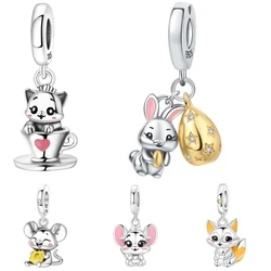 925 Sterling Silver Easter Bunny Easter Egg Pendants Bracelet Charms Fit Women Jewelry Party Beads DIY Exquisite Gifts Accessory