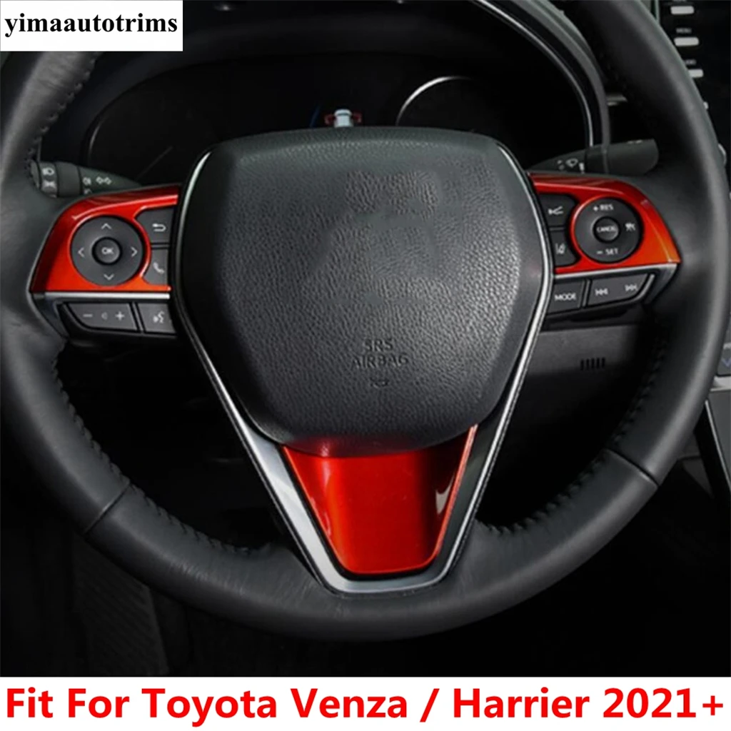 Steering Wheel Button Frame Decoration Cover Trim For Toyota Venza / Harrier 2021 - 2024 Red / Carbon Fiber Accessories Interior