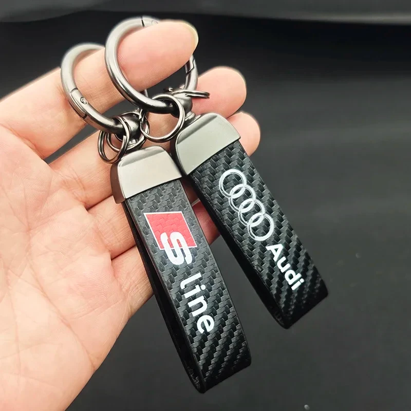 Llavero de coche de cuero de lujo con patrón de fibra de carbono para Audi A3 A4 A5 A6 A1 A2 Q3 Q4 Q5 Q7 RS TT Sline, accesorios para llaveros