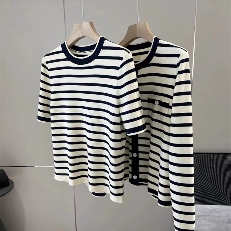 

Весна 2025: Женский полосатый вязаный кардиган из чистой пряжи – повседневный, комфортный, мягкий на ощупь, модный и трендовый