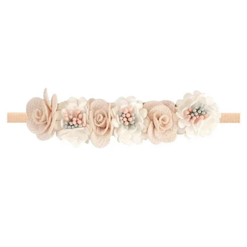 Cross Border Beige Imitation Flower Baby Hair Band Pure Handmade Exquisite Little Flower Princess Headband Style Girl Hair Ring