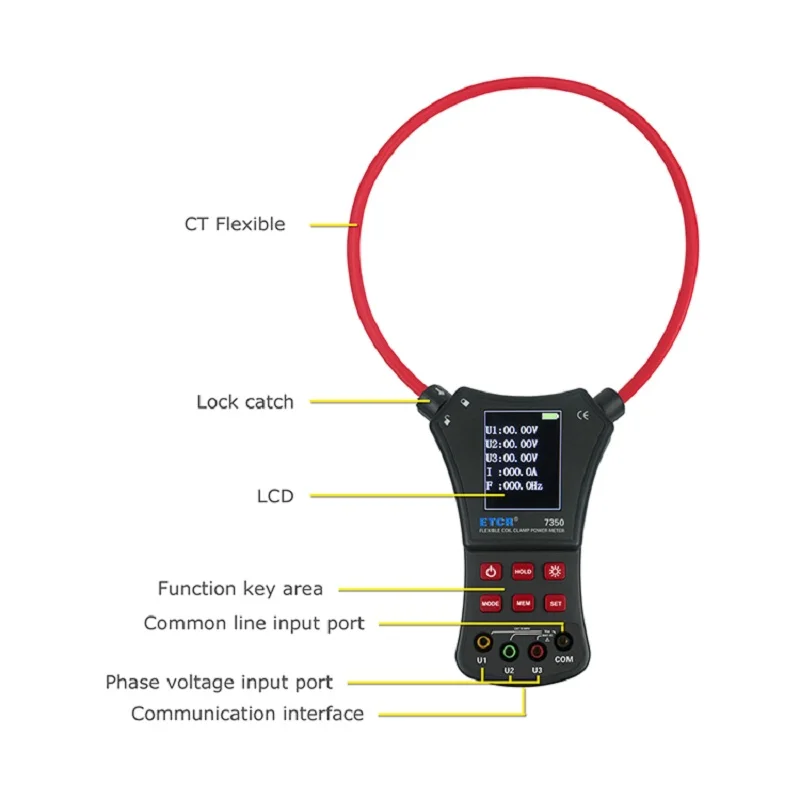 ETCR7350 AC 0.0A ~ 6000A Large Coil Flexible Clamp Power Meter Three Phase Sequence Voltage Leakage Current Frequency Tester