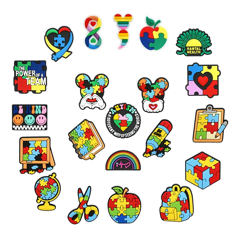 21PCS Autism Stationery Fall Winter Shoe Charms Garden Shoe Accessories Buckle Fit Clogs Sandals Decorate Kids Xmas Gifts