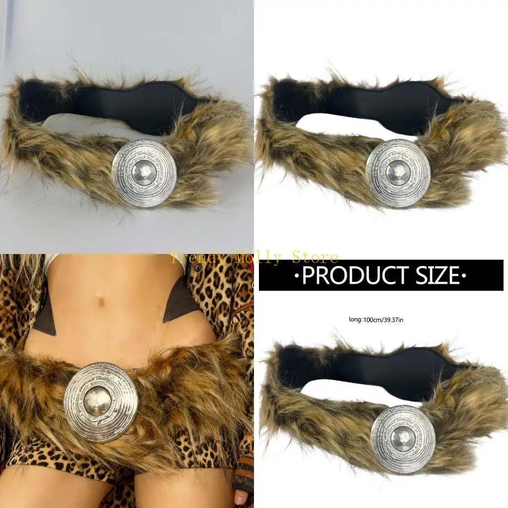 

N5KB Essential Plush Belt Ethnic Brown Color PU Leather Waist Girdle Sash for Fashion Forward And Everyday Wear