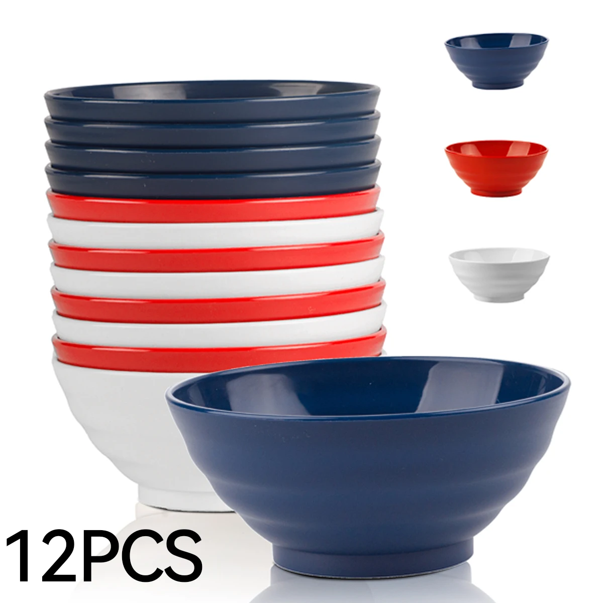 12 Reusable Plastic Bowls, American Large Soup Bowl Set, Ramen Bowls, Microwave and Dishwasher Safe, Soup Bowls