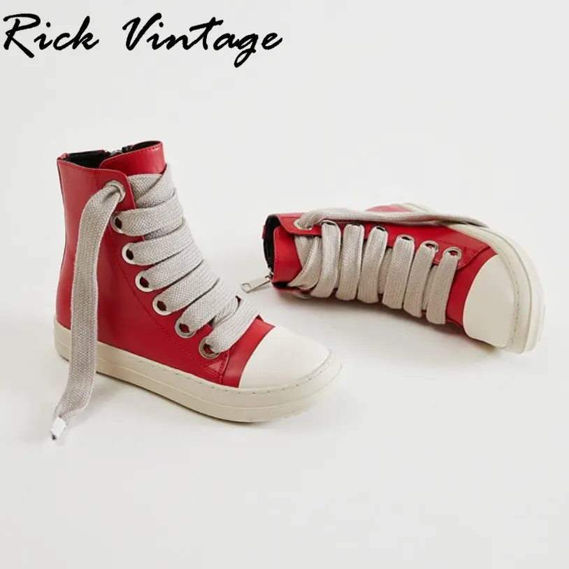 Rick Vintage Women High-TOP Shoes stivali in pelle Pu uomo Canvas Big Lace Up Zip scarpe da ginnastica di lusso High Street Sneakers con suola spessa