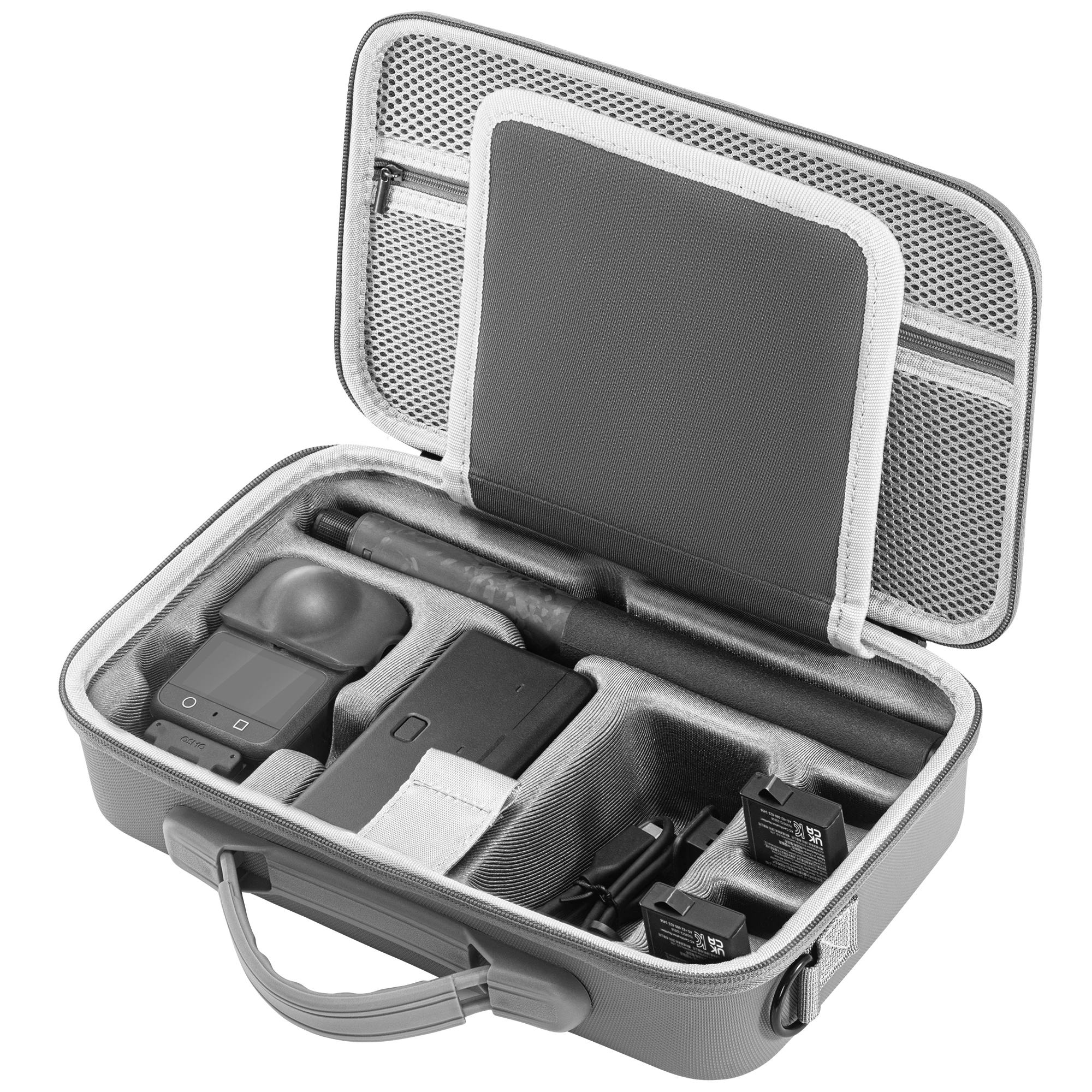 Reise-Tragetasche für DJI Osmo 360 II Zubehör, tragbare PU-Ledertasche mit individuell anpassbaren Fächern und Schultergurt