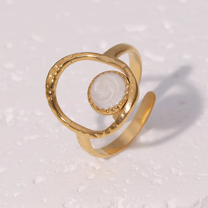 French Retro Classic Ring Woman Minimalist Jewelry Golden Drip Oil Stainless Steel Open Rings Valentine Day Gift