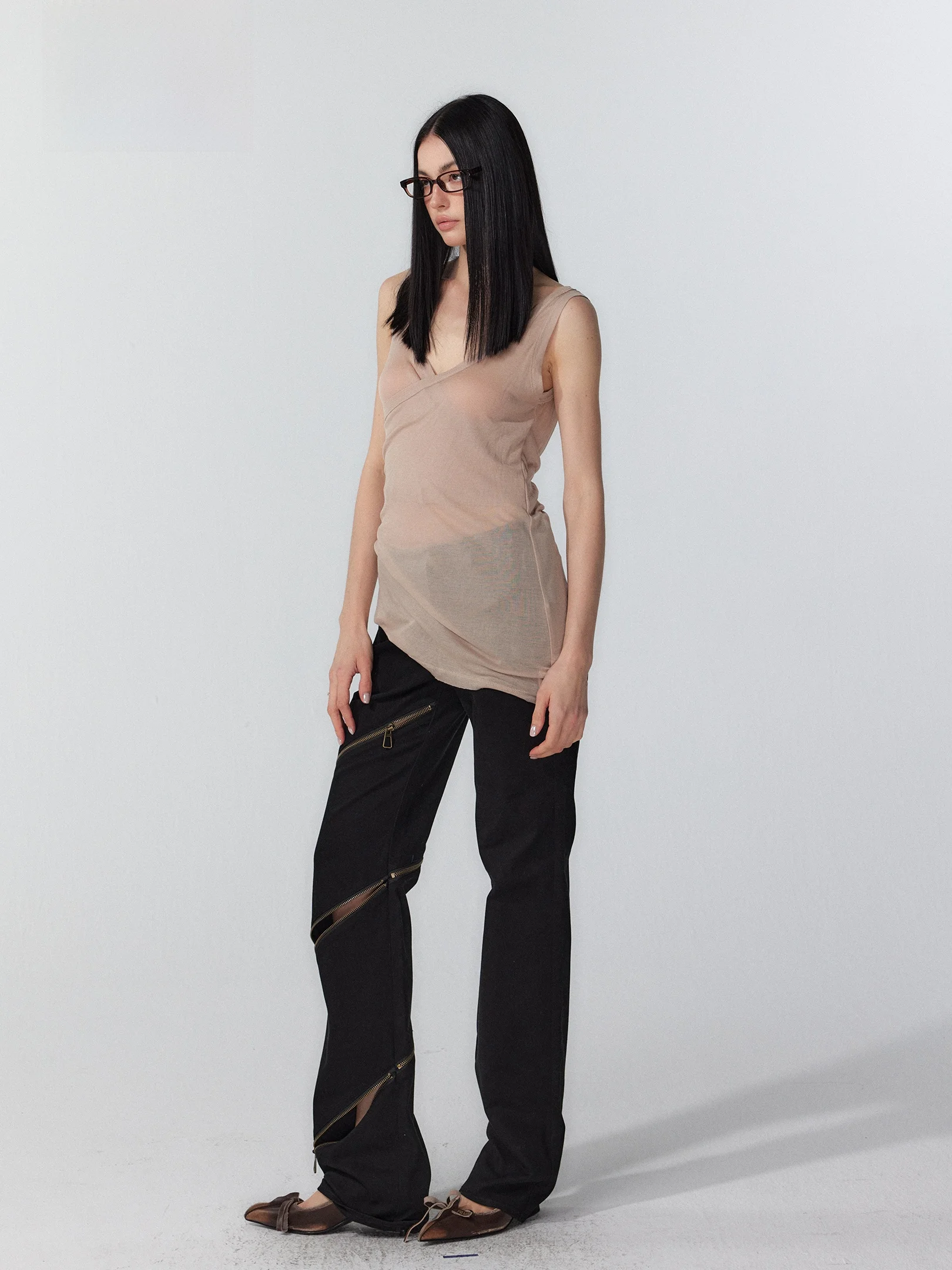 Three Goood Casual High Waist Straight Leg Jeans Side Zipper Design Slimming Leg Effect Cotton Blend Comfortable Long Pants