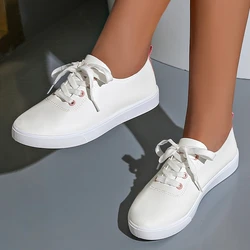 Lady Classic Round Toe White Canvas Shoes for Student School Women Comfort Street Lace Up Shoes Zapatos De Mujer