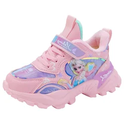 Disney girls' sports cotton shoes children's plus velvet warm elsa princess students winter new children's running shoes