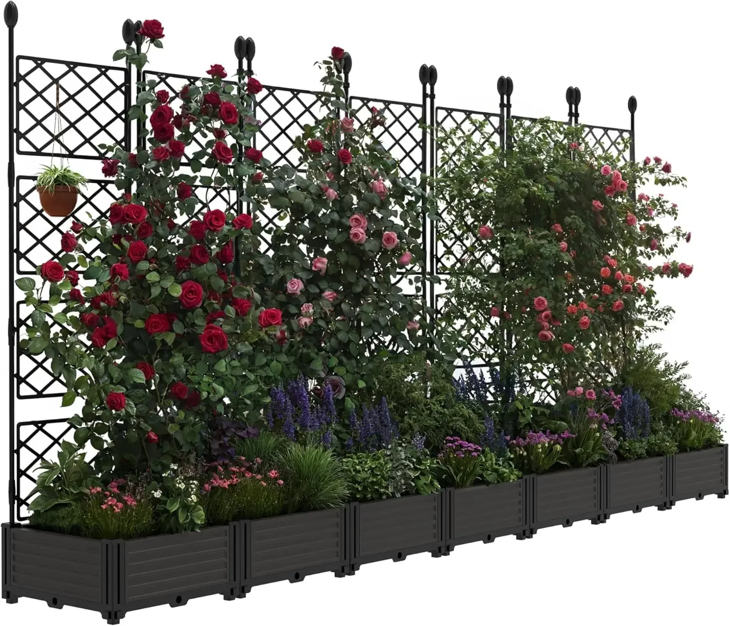 7 PCS Raised Garden Bed Kit with Trellis - Vertical Planter Box for Balcony Privacy Screen, Small Space Gardening, Climbing Plan