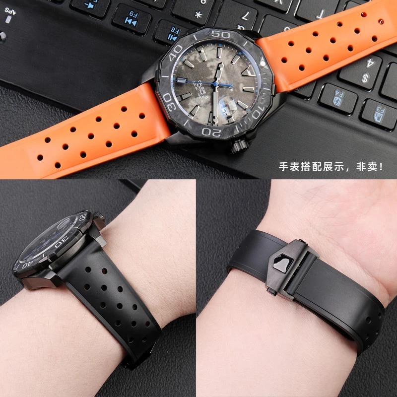 22mm Soft Rubber Silicone Watchband For TAG HEUER Strap MONACO CARRERA FORMULA 1 Watch Band Waterproof Bracelet Folding Buckle