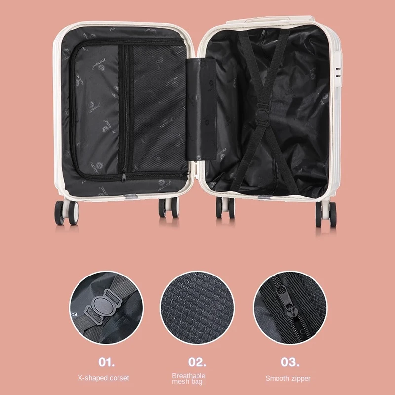 Multifunction Small Suitcase Lightweight Travel Bag Rolling Luggage USB Cup Holder 18/20\